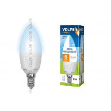 Лампа светодиодная Volpe LED-C37-6W/NW/E14/FR/S Форма свеча, матовая колба. Материал корпуса термопластик. Цвет свечения белый. Серия Simple