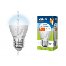 Лампа светодиодная Volpe LED-G45-6W/NW/E27/FR/S Форма шар, матовая колба. Материал корпуса термопластик. Цвет свечения белый. Серия Simple
